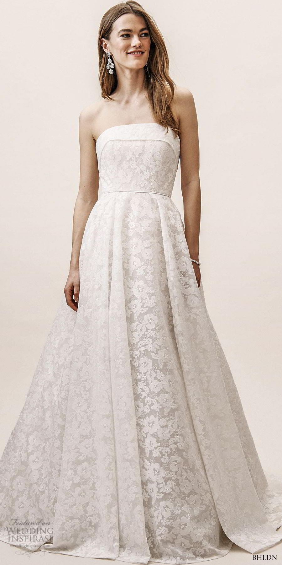 bhldn spring 2019 bridal straplesss straight across fully embelllished lace a line ball gown wedding dress (10) elegant princess chapel train mv