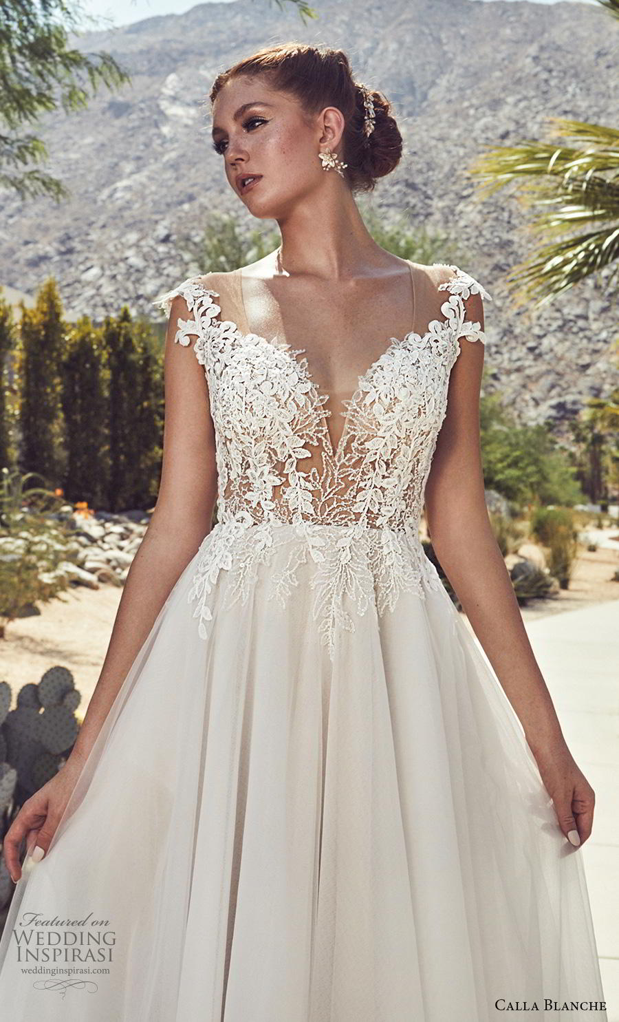 calla blanche s2019 lamour bridal cap sleeves sweetheart neckline heavily embellished bodice romantic a  line wedding dress backless scoop back chapel train (10) zv