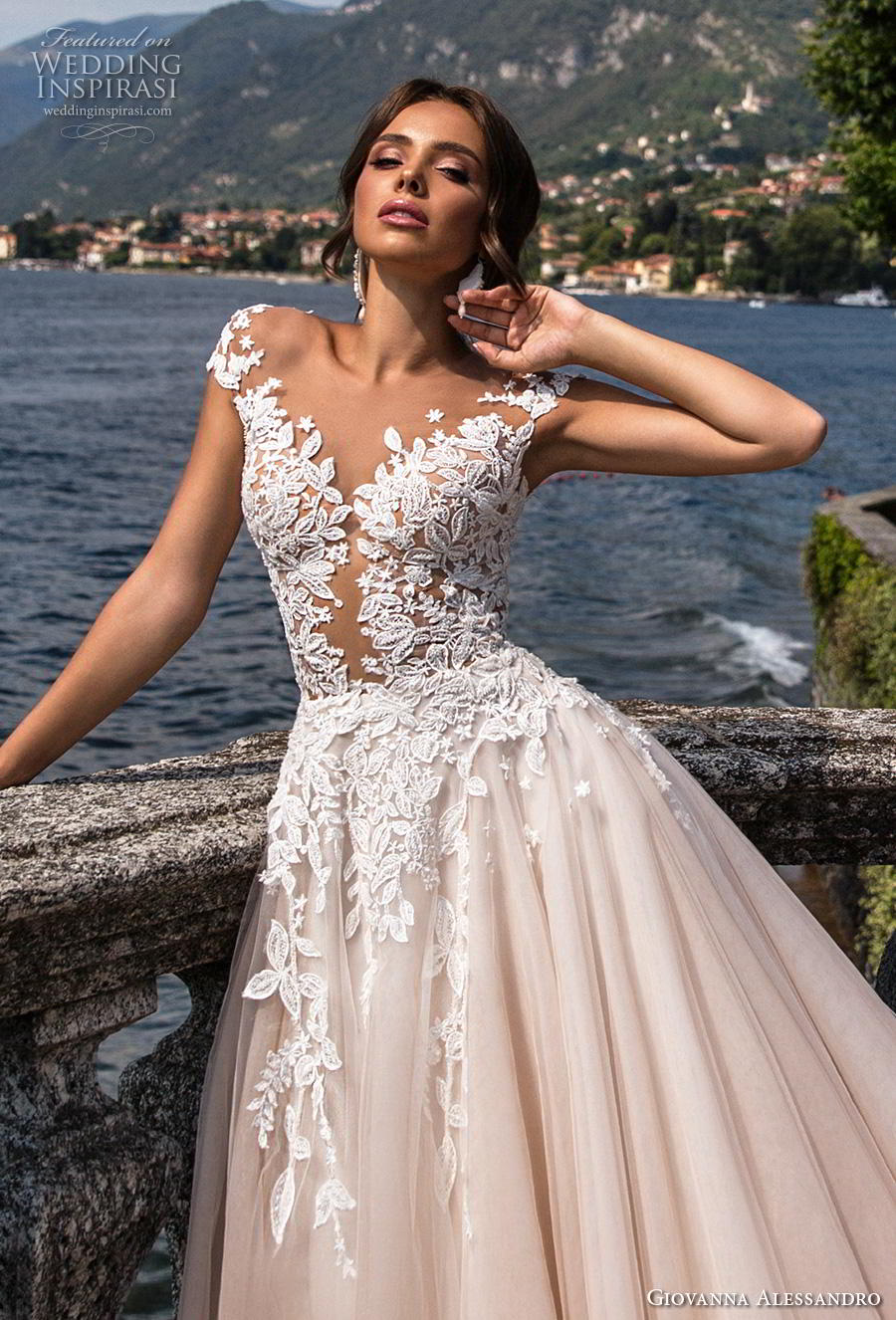 giovanna alessandro 2019 bridal cap sleeves v neck heavily embellished bodice romantic princess blush a  line wedding dress sheer button back royal train (11) zv