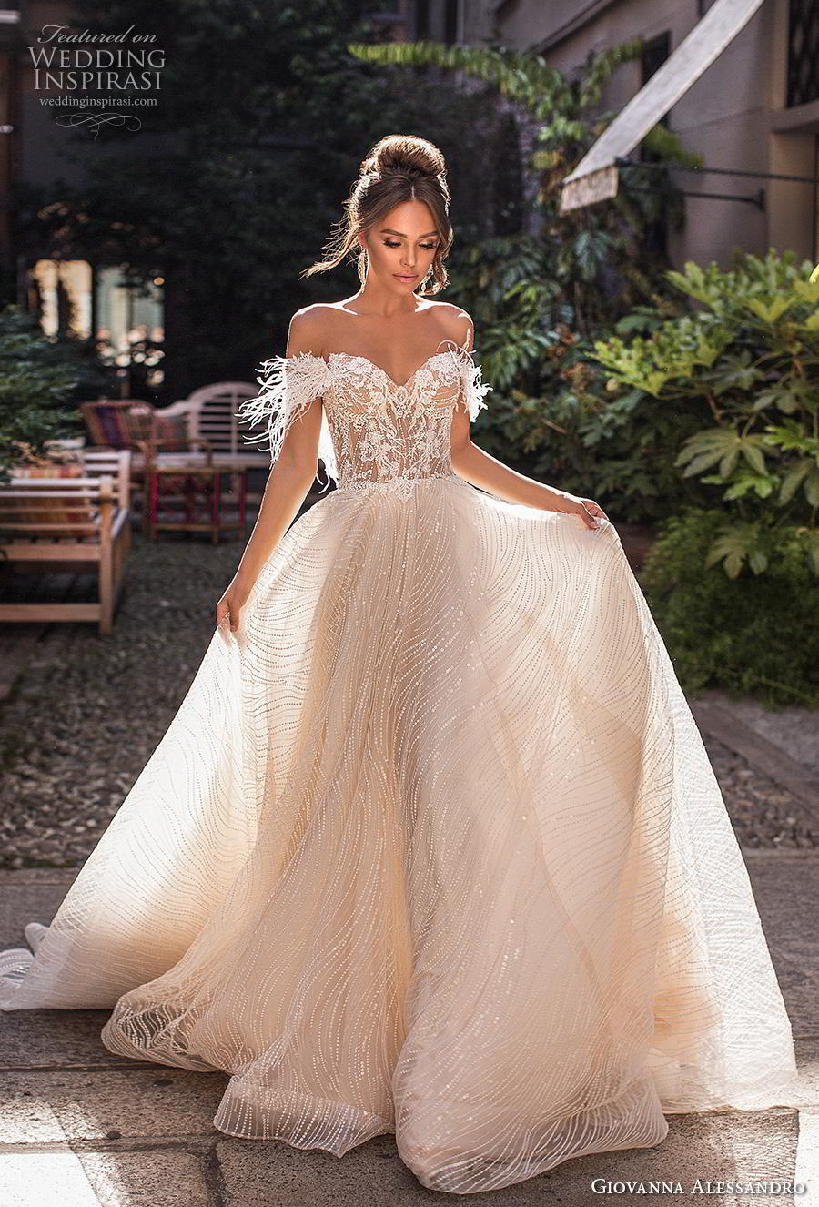 giovanna alessandro 2019 bridal off the shoulder sweetheart neckline full embellishment bustier bodice romantic soft a  line wedding dress chapel train (14) mv