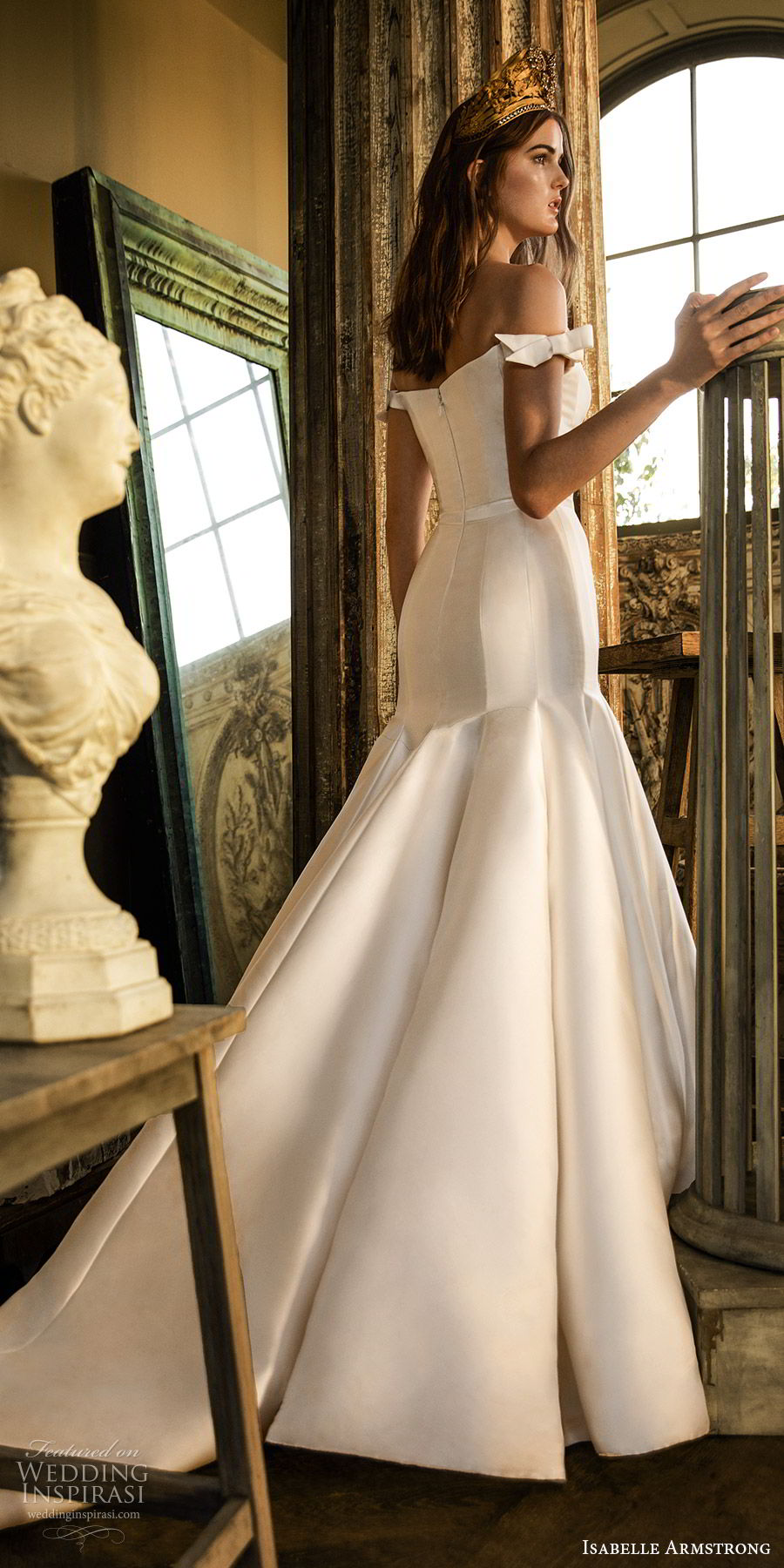 isabelle armstrong fall 2019 bridal off shoulder semi sweetheart fit flare mermaid wedding dress (6) minimally embellished clean chapel train bv isabelle armstrong fall 2019 bridal off shoulder semi sweetheart fit flare mermaid wedding dress (6) minimally embellished clean chapel train bv