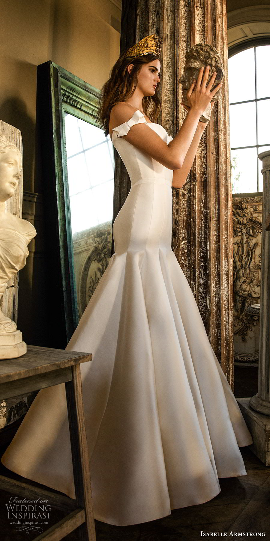 isabelle armstrong fall 2019 bridal off shoulder semi sweetheart fit flare mermaid wedding dress (6) minimally embellished clean chapel train mv isabelle armstrong fall 2019 bridal off shoulder semi sweetheart fit flare mermaid wedding dress (6) minimally embellished clean chapel train mv