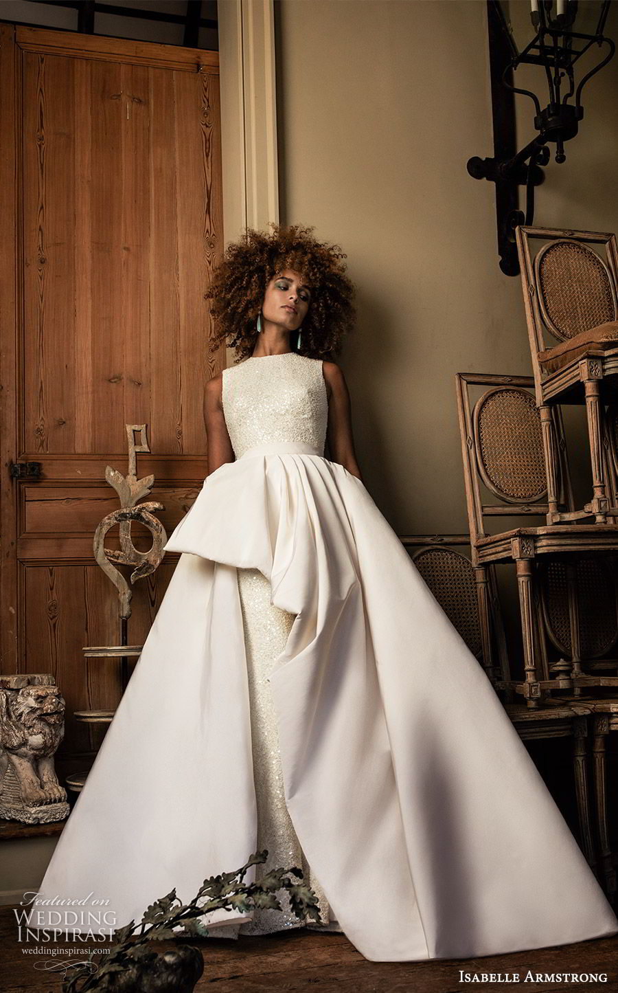 isabelle armstrong fall 2019 bridal sleeveless jewel neckline fully embellished fit flare sheath wedding dress ball gown overskirt (7) modern elegant mv isabelle armstrong fall 2019 bridal sleeveless jewel neckline fully embellished fit flare sheath wedding dress ball gown overskirt (7) modern elegant mv