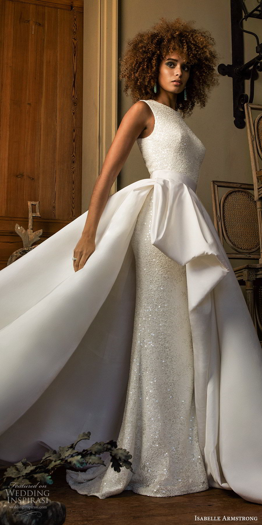 isabelle armstrong fall 2019 bridal sleeveless jewel neckline fully embellished fit flare sheath wedding dress ball gown overskirt (7) modern elegant sv isabelle armstrong fall 2019 bridal sleeveless jewel neckline fully embellished fit flare sheath wedding dress ball gown overskirt (7) modern elegant sv