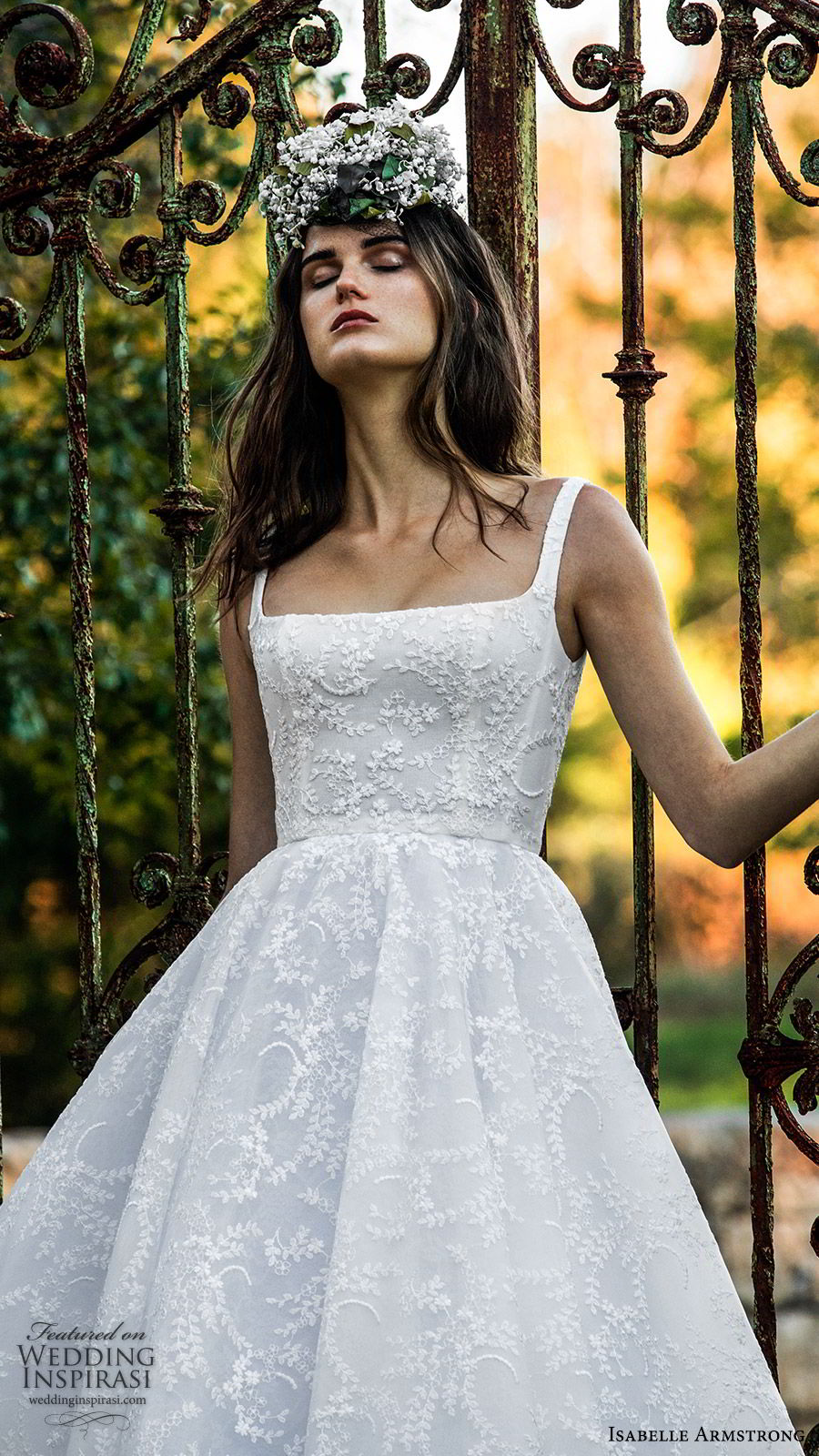 isabelle armstrong fall 2019 bridal sleeveless thick straps square neckline fully embroidered a line ball gown wedding dress (5) romantic princess chapel train zv