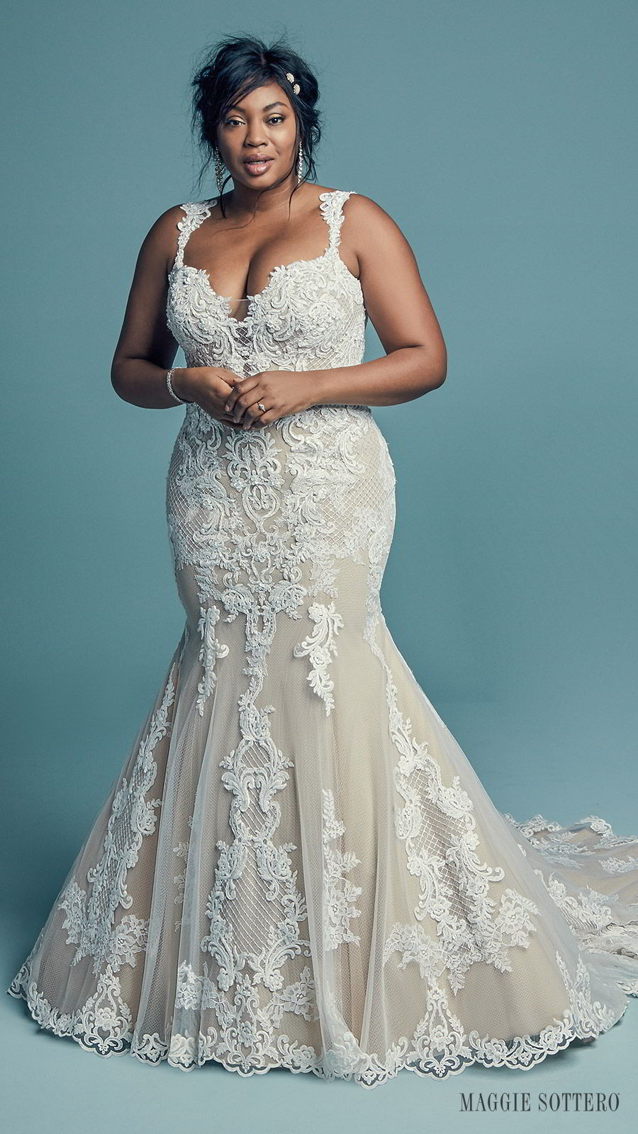 maggie sottero fall 2018 bridal sleeveless with strap sweetheart neckline full embellishment elegant mermaid wedding dress chapel train (abbie lynette) mv