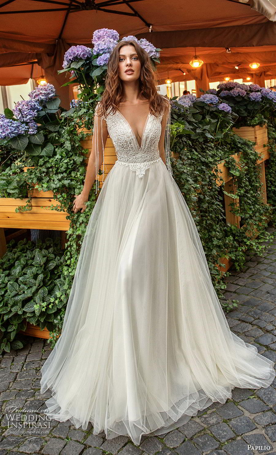 papilio 2019 bridal fringle cap sleeves illusion bateau deep v neck heavily embellished bodice romantic soft a  line wedding dress low v back chapel train (4) mv