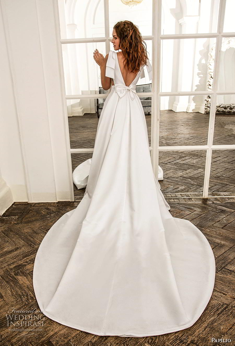 papilio 2019 bridal ribbon strap illusion bateau deep v neck simple minmalist elegant a  line wedding dress v back chapel train (8) bv