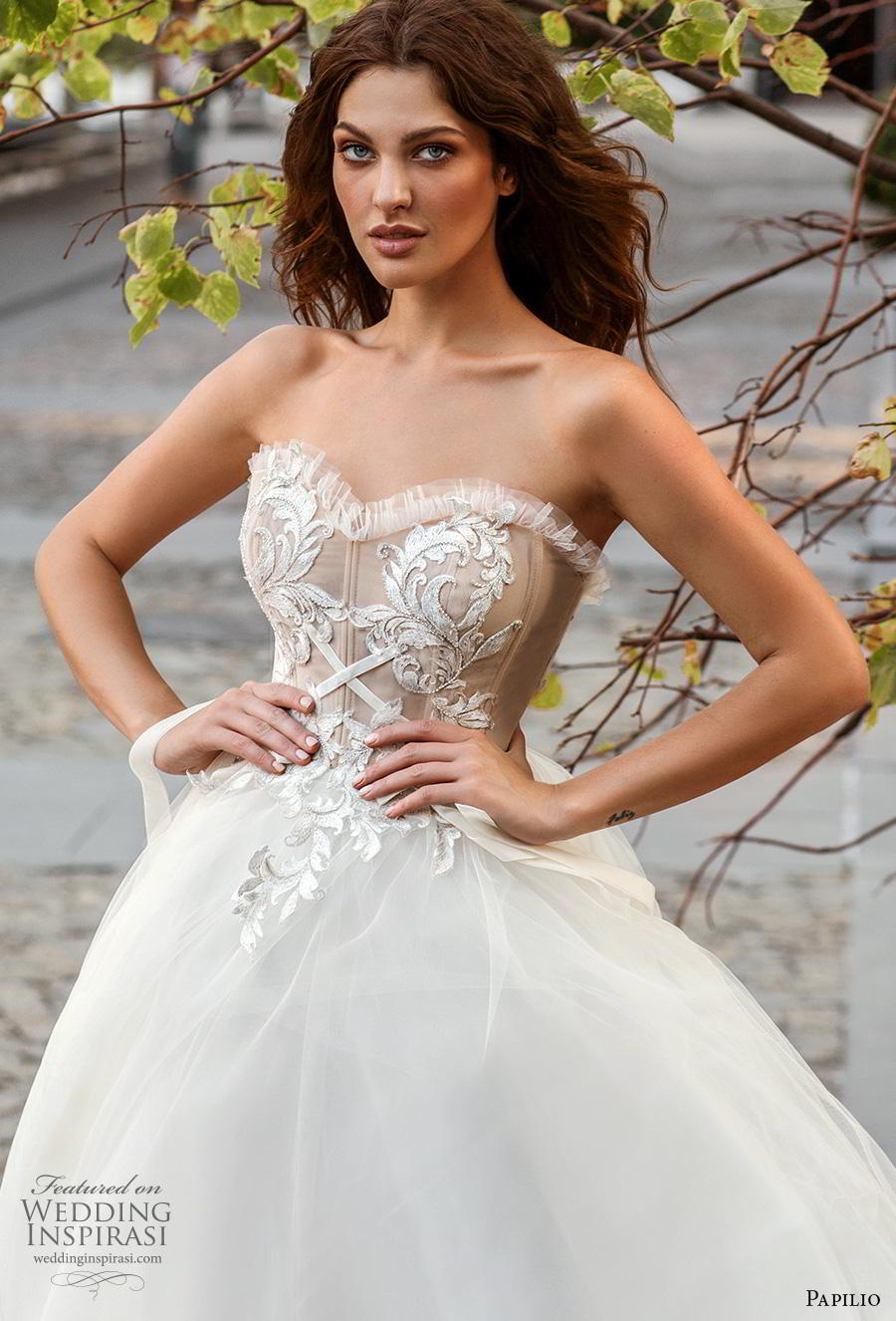 papilio 2019 bridal strapless sweetheart neckline heavily embellished bodice romantic soft a  line wedding dress mid back chapel train (3) zv