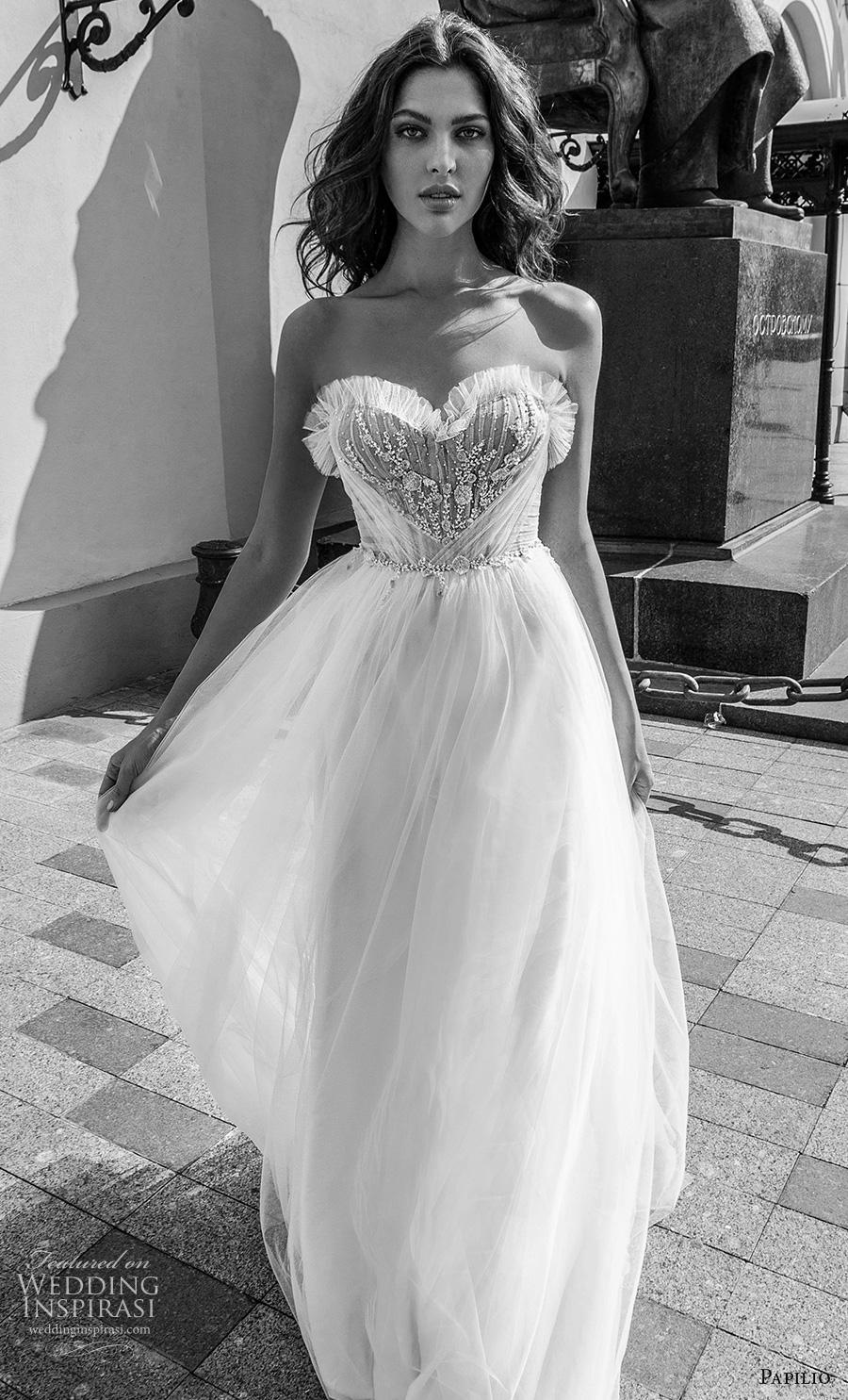 papilio 2019 bridal strapless sweetheart neckline heavily embellished bodice soft a  line wedding dress mid back chapel train (6) mv