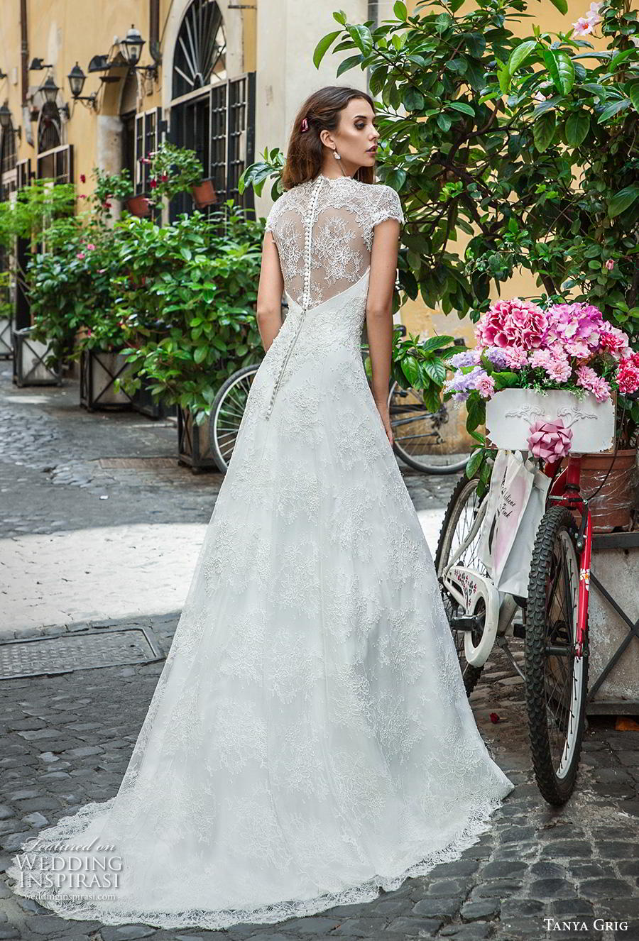 tanya grig 2019 bridal cap sleeves illusion bateau sweetheart neckline full embellishment romantic a  line wedding dress lace button back sweep train (6) bv