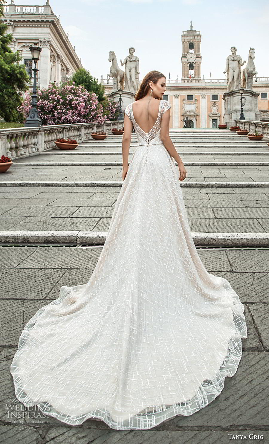 tanya grig 2019 bridal cap sleeves v neck full embellishment glitter romantic a  line wedding dress backless v back chapel train (16) bv