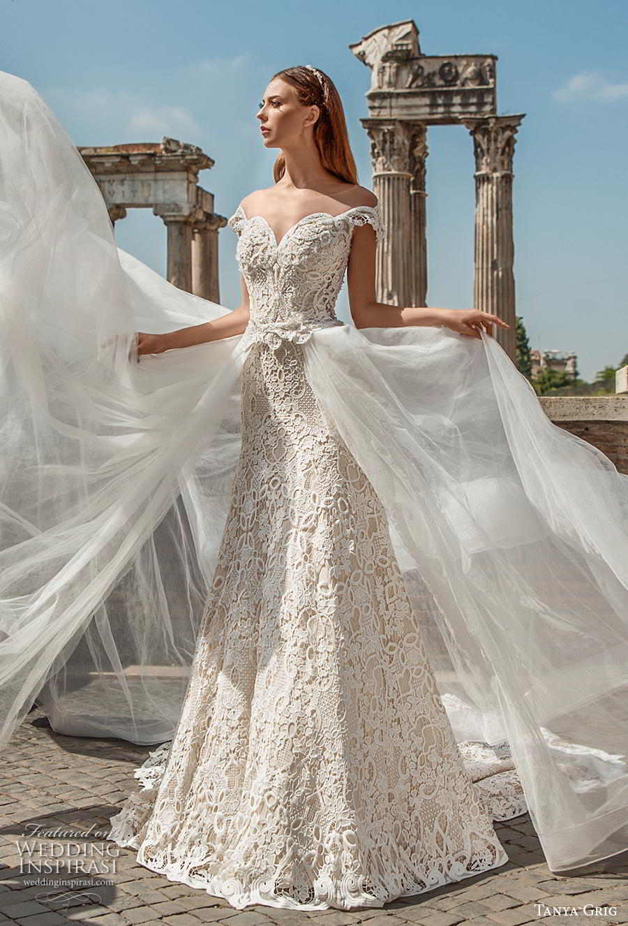 tanya grig 2019 bridal illusion off the shoulder bateau sweetheart neckline full embellishment romantic a  line wedding dress sheer back royal train (1) mv