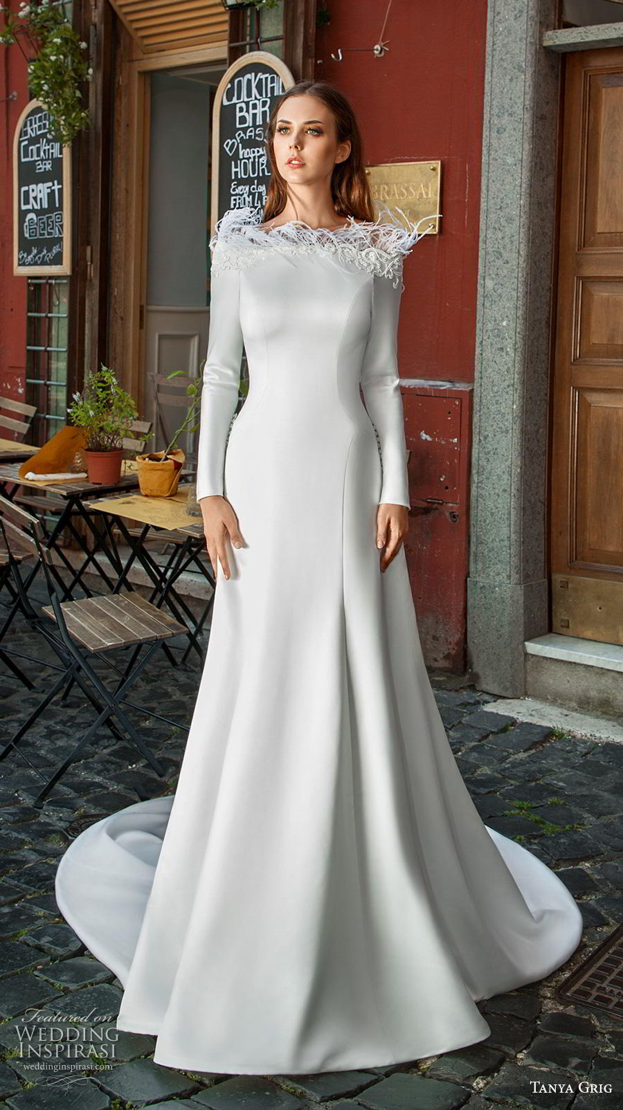 tanya grig 2019 bridal long sleeves bateau neckline simple minimalist elegant modified a  line wedding dress covered back chapel train (18) mv