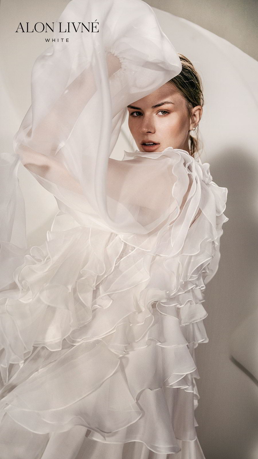 alon livne white spring 2020 bridal long sleeve ruffle sheer jacket (dylan) sv