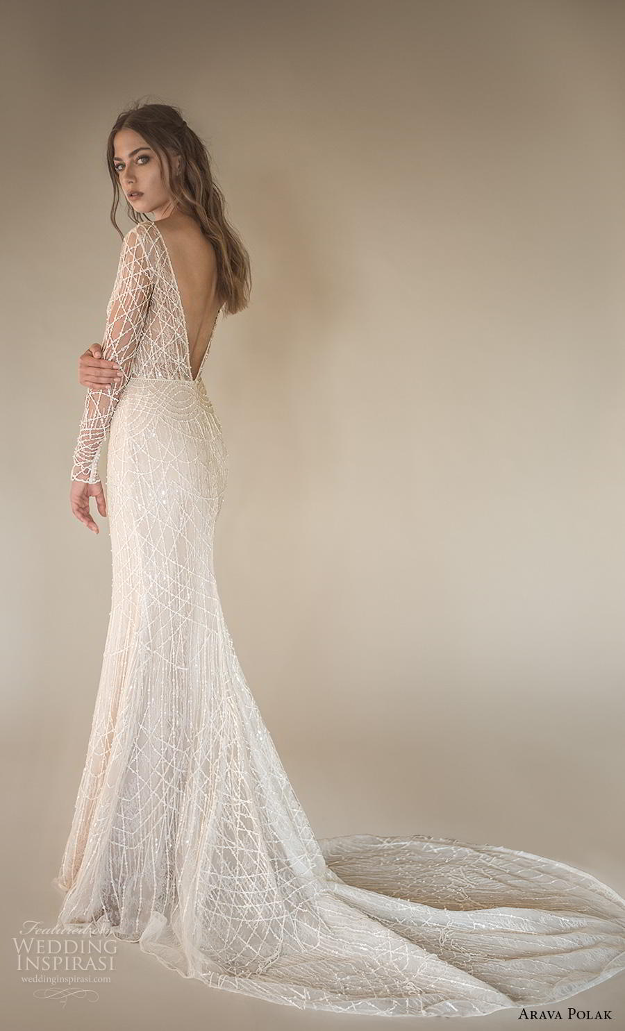 arava polak 2019 bridal long sleeves deep v neck full embellishment sexy glamorous sheath wedding dress backless low v back chapel train (11) bv