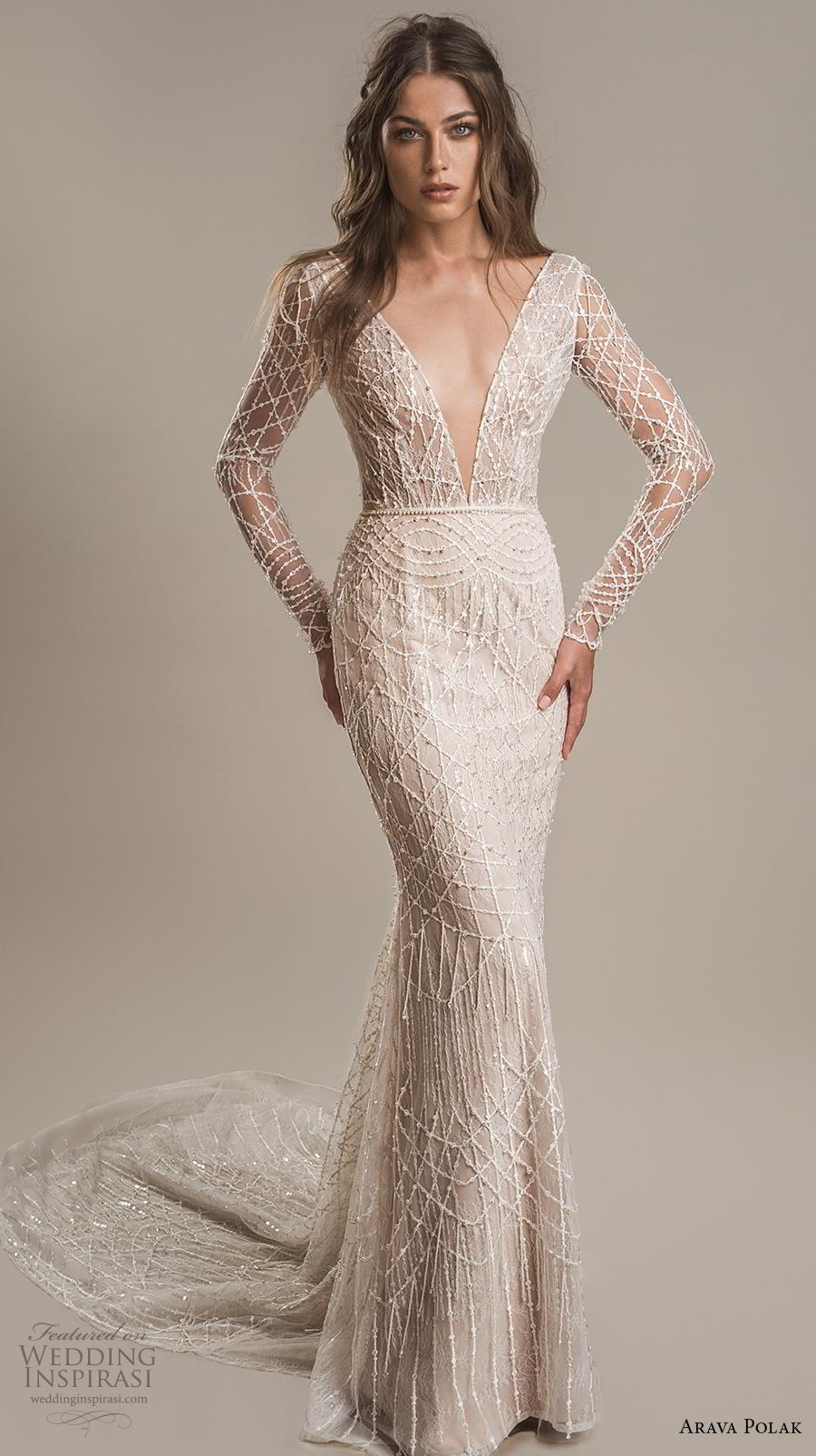 arava polak 2019 bridal long sleeves deep v neck full embellishment sexy glamorous sheath wedding dress backless low v back chapel train (11) mv arava polak 2019 bridal long sleeves deep v neck full embellishment sexy glamorous sheath wedding dress backless low v back chapel train (11) mv