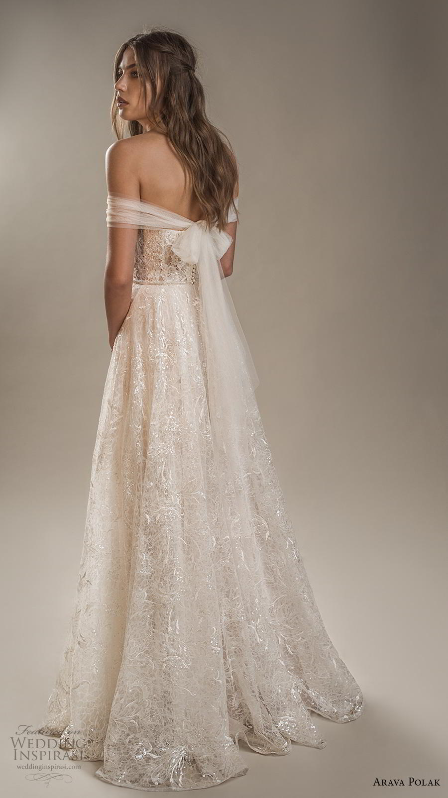 arava polak 2019 bridal off the shoulder sweetheart neckline full embellishment romantic a line wedding dress mid back sweep train (8) bv arava polak 2019 bridal off the shoulder sweetheart neckline full embellishment romantic a line wedding dress mid back sweep train (8) bv
