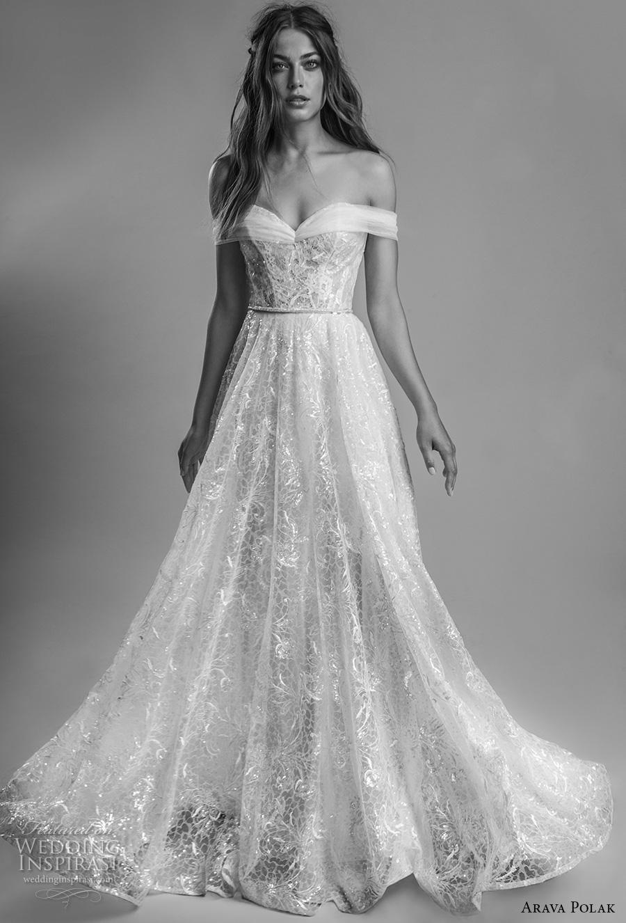 arava polak 2019 bridal off the shoulder sweetheart neckline full embellishment romantic a line wedding dress mid back sweep train (8) mv arava polak 2019 bridal off the shoulder sweetheart neckline full embellishment romantic a line wedding dress mid back sweep train (8) mv