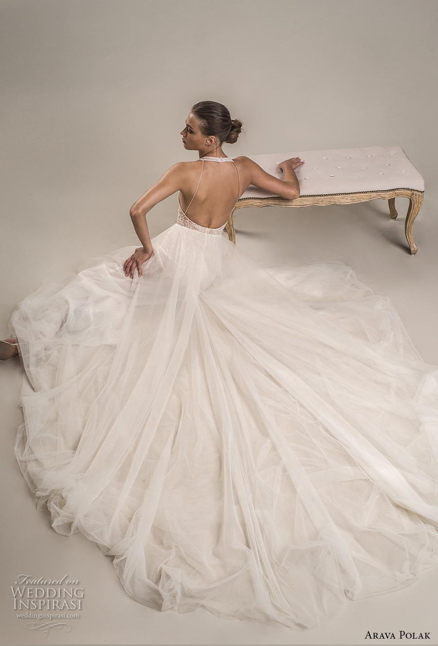 arava polak 2019 bridal sleeveless halter neck heavily embellished bodice tulle skirt romantic a line wedding dress backless low back chapel train (12) bv arava polak 2019 bridal sleeveless halter neck heavily embellished bodice tulle skirt romantic a line wedding dress backless low back chapel train (12) bv