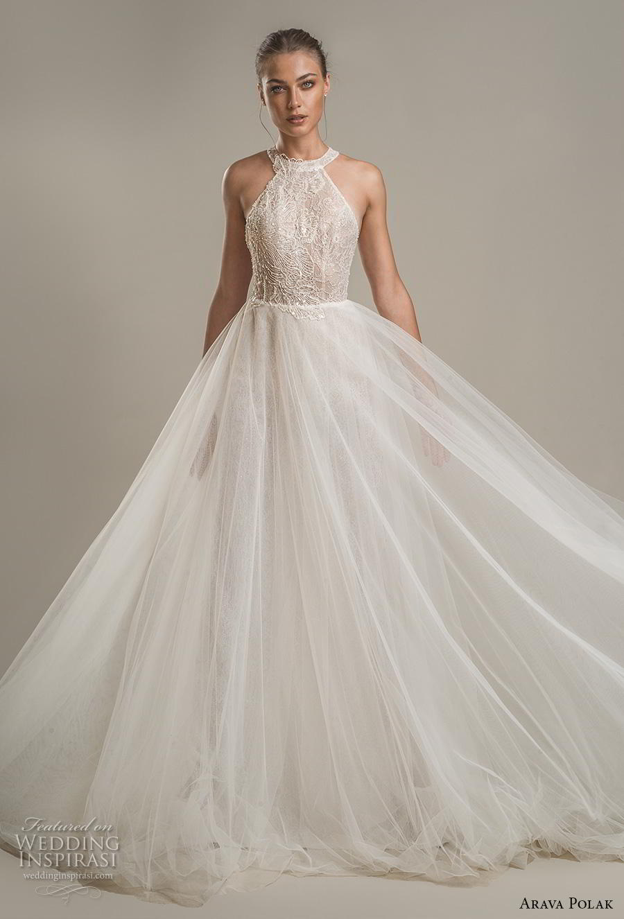 arava polak 2019 bridal sleeveless halter neck heavily embellished bodice tulle skirt romantic a line wedding dress backless low back chapel train (12) mv arava polak 2019 bridal sleeveless halter neck heavily embellished bodice tulle skirt romantic a line wedding dress backless low back chapel train (12) mv