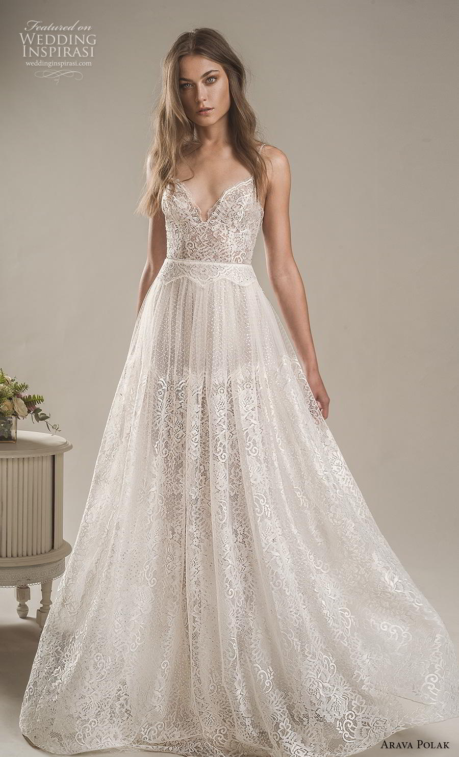 arava polak 2019 bridal sleeveless spaghetti strap deep sweetheart neckline full embellishment romantic bohemian soft a  line wedding dress backless low scoop back sweep train (6) mv