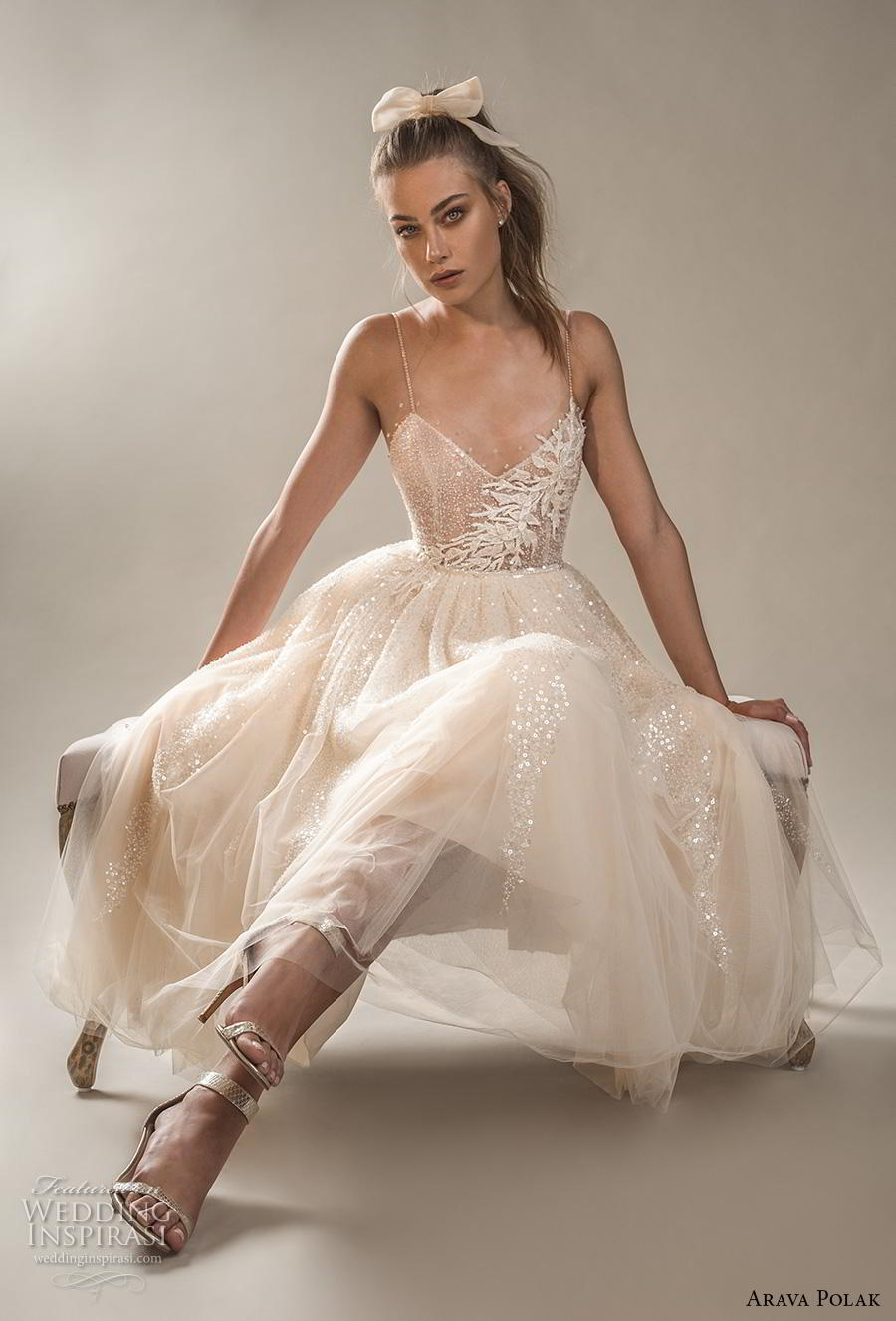 arava polak 2019 bridal sleeveless spaghetti strap diamond neckline heavily embellished bodice romantic ivory tea length short wedding dress backless (13) zv arava polak 2019 bridal sleeveless spaghetti strap diamond neckline heavily embellished bodice romantic ivory tea length short wedding dress backless (13) zv