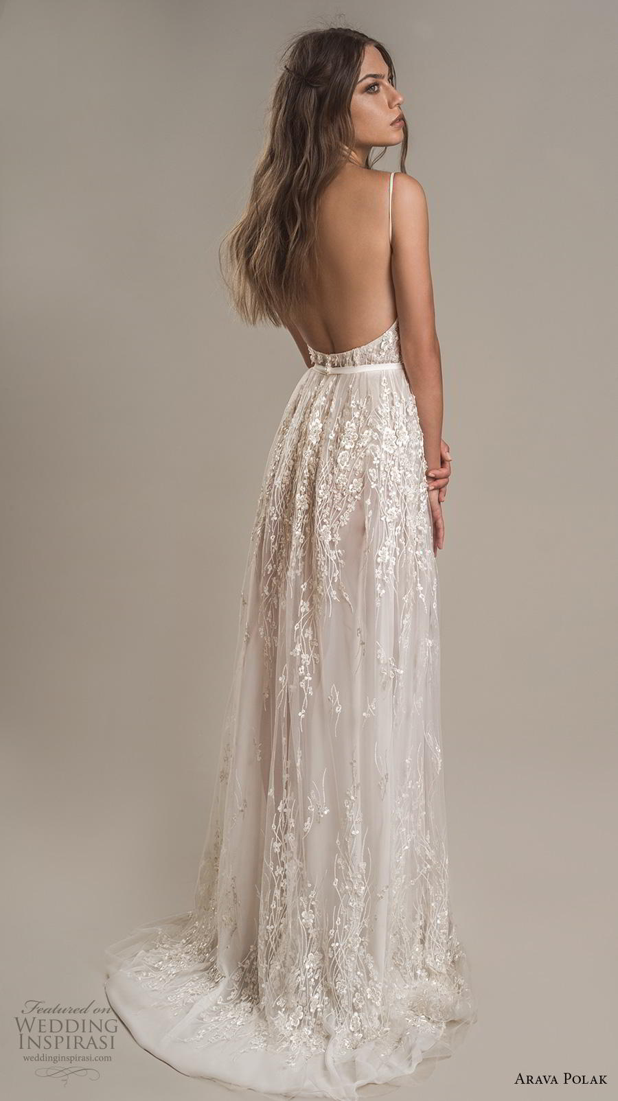 arava polak 2019 bridal sleeveless spaghetti strap sweetheart neckline full embellishment slit skirt romantic a line wedding dress backless low back sweep train (9) bv arava polak 2019 bridal sleeveless spaghetti strap sweetheart neckline full embellishment slit skirt romantic a line wedding dress backless low back sweep train (9) bv