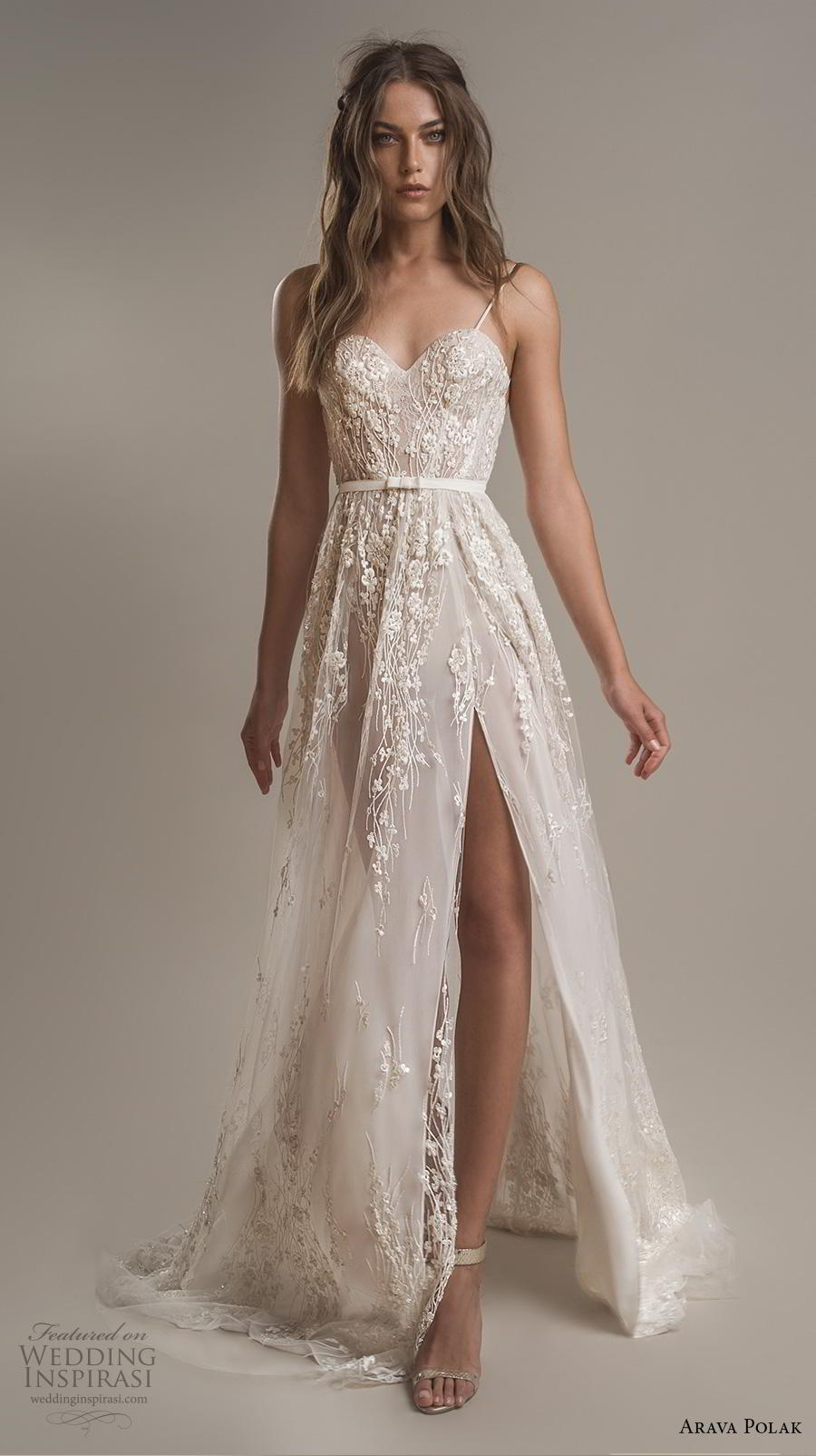 arava polak 2019 bridal sleeveless spaghetti strap sweetheart neckline full embellishment slit skirt romantic a line wedding dress backless low back sweep train (9) mv arava polak 2019 bridal sleeveless spaghetti strap sweetheart neckline full embellishment slit skirt romantic a line wedding dress backless low back sweep train (9) mv