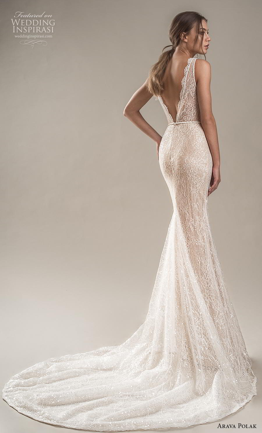 arava polak 2019 bridal sleeveless with strap deep v neck full embellishment elegant fit and flare wedding dress low v back chapel train (4) bv arava polak 2019 bridal sleeveless with strap deep v neck full embellishment elegant fit and flare wedding dress low v back chapel train (4) bv