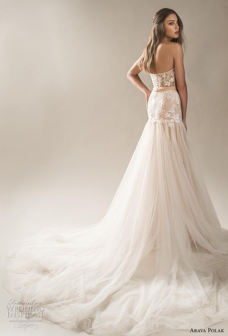 arava polak 2019 bridal strapless sweetheart neckline heavily embellished bodice romnantic drop waist a line wedding dress mid back chapel train (7) bv arava polak 2019 bridal strapless sweetheart neckline heavily embellished bodice romnantic drop waist a line wedding dress mid back chapel train (7) bv
