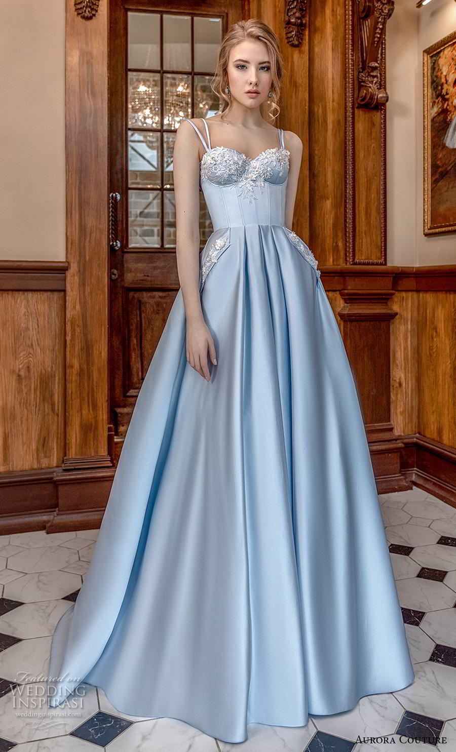 aurora couture 2019 bridal double strap sweetheart neckline heavily embellished bodice bustier blue ball gown a  line wedding dress corset back sweep train (17) mv