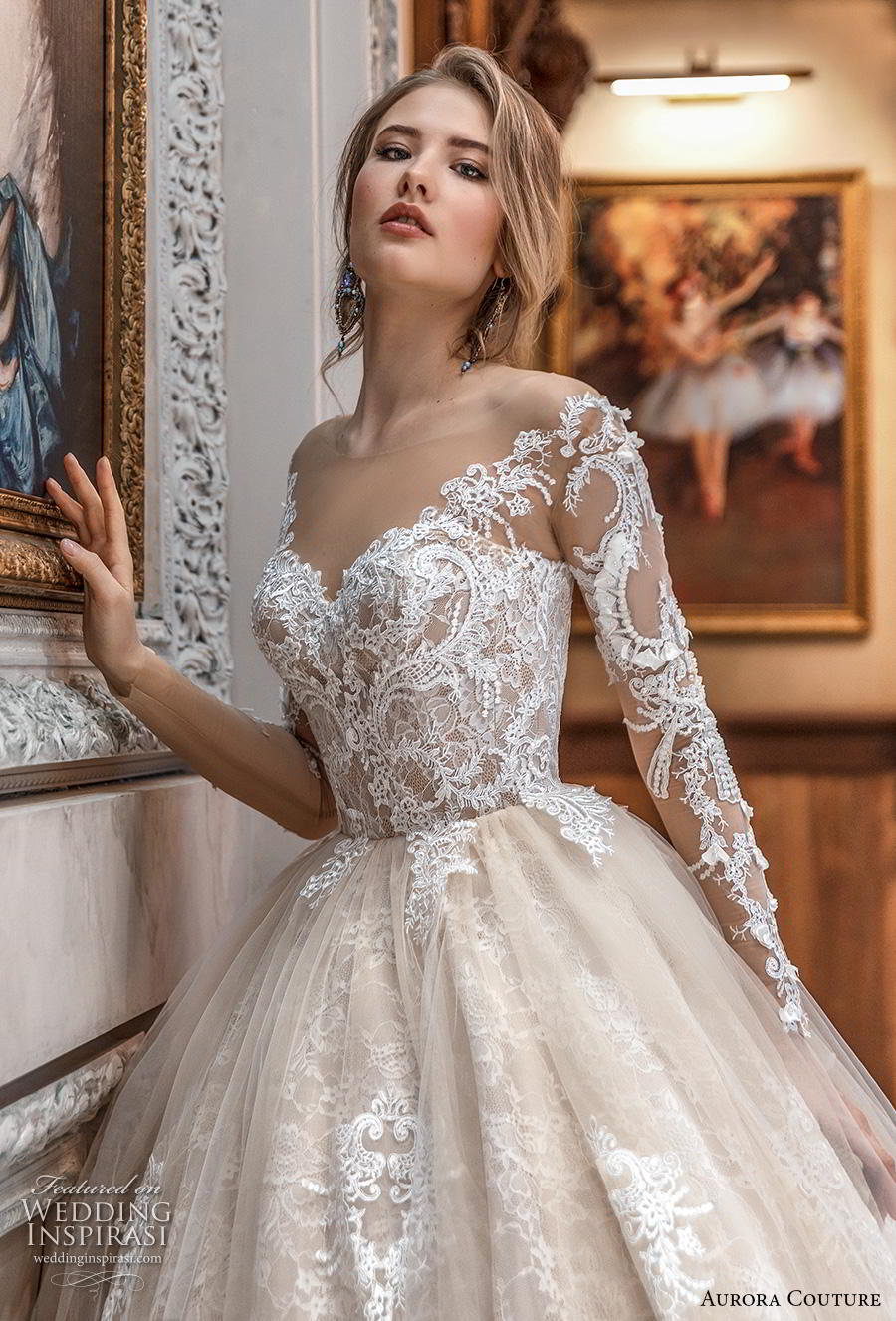 aurora couture 2019 bridal long sleeves illiusion off the shoulder sweetheart neckline full embellishment princess ball gown a  line wedding dress mid back chapel train (5) zv