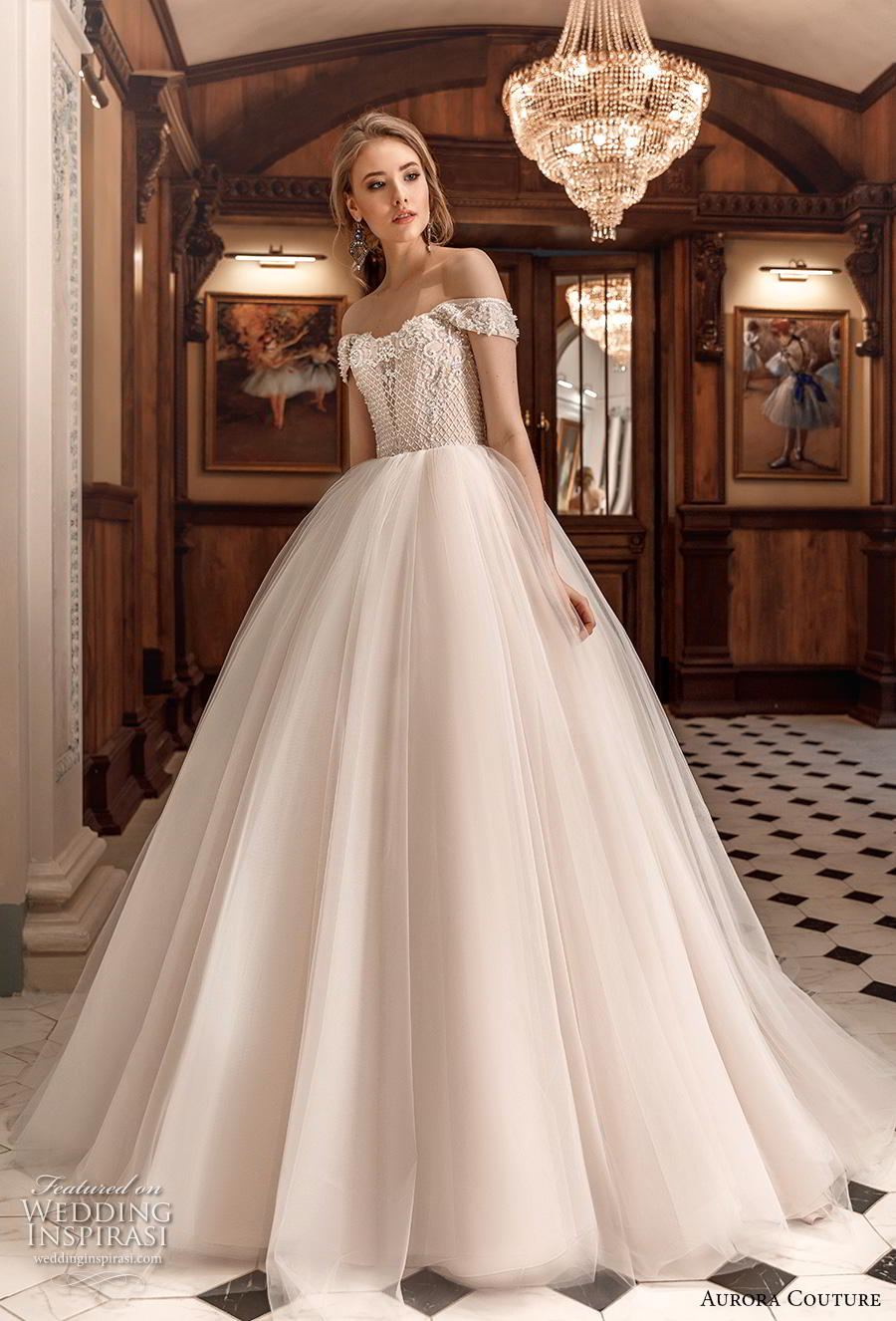 aurora couture 2019 bridal off the shoulder sweetheart neckline heavily embellished bodice romantic a  line wedding dress mid back chapel train (4) mv