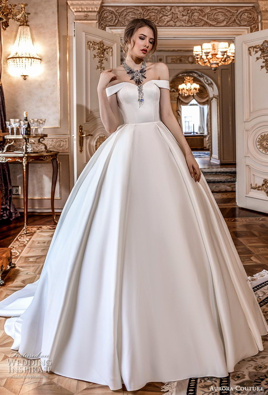 aurora couture 2019 bridal off the shoulder sweetheart neckline simple minimalist elegant ball gown a  line wedding dress chapel train (2) mv