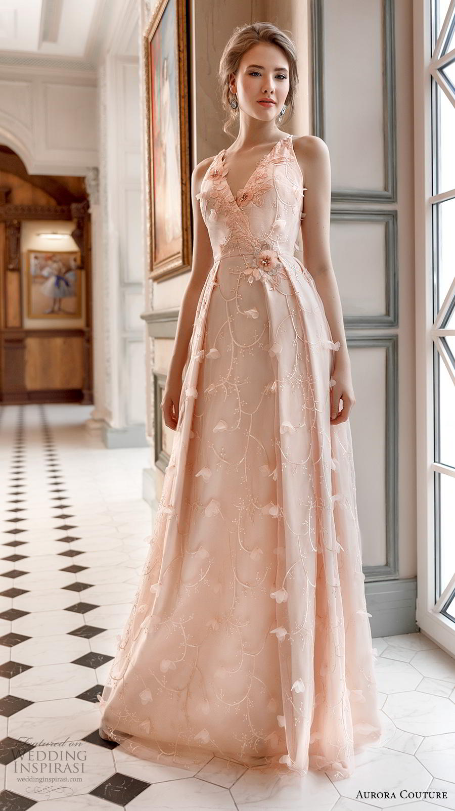 aurora couture 2019 bridal sleeveless v neck full embellishment romantic blush a  line wedding dress (10) mv