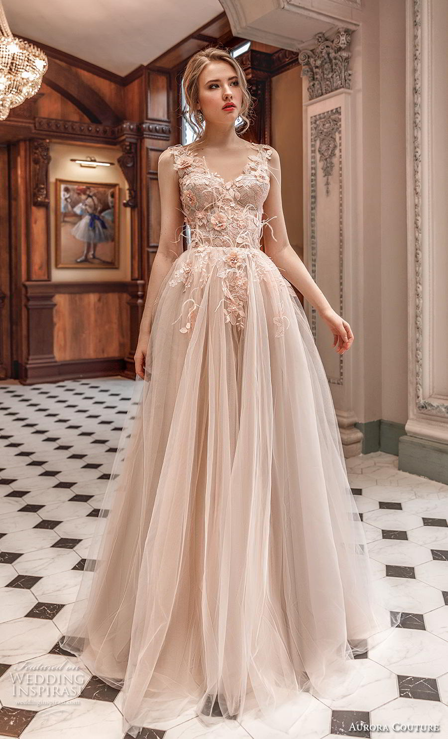 aurora couture 2019 bridal sleeveless with strap v neck heavily embellished bodice bustier tulle skirt romantic blush ball gown a  line wedding dress (13) mv