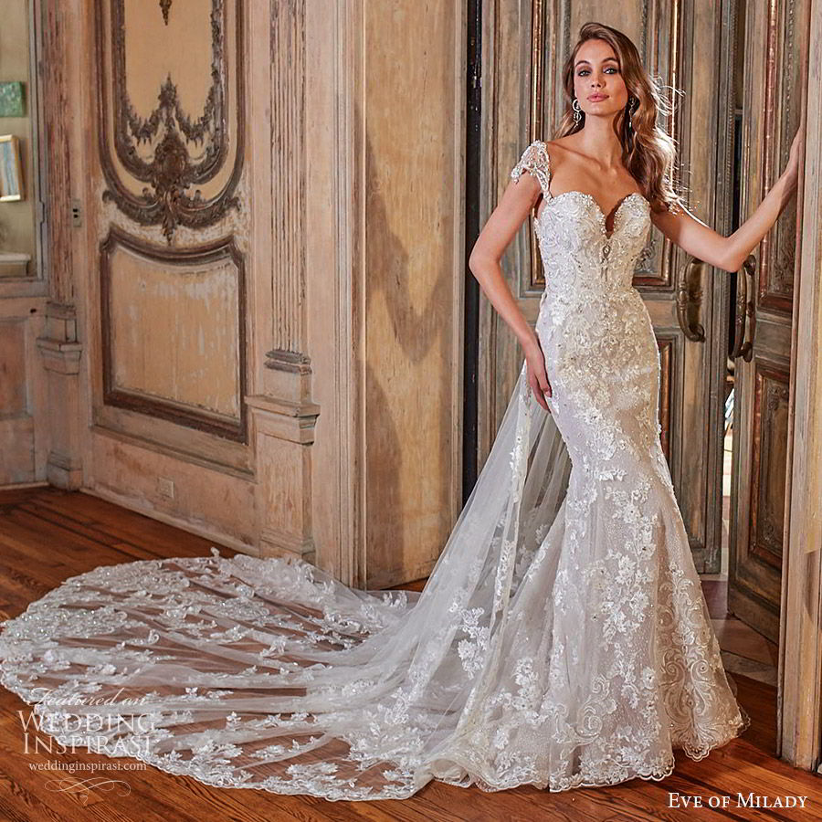 eve of milady fall 2018 bridal illusion cap sleeves sweetheart heavily embellished sheath trumpet lace wedding dress (7) low back elegant glam cathedral train mv eve of milady fall 2018 bridal illusion cap sleeves sweetheart heavily embellished sheath trumpet lace wedding dress (7) low back elegant glam cathedral train mv