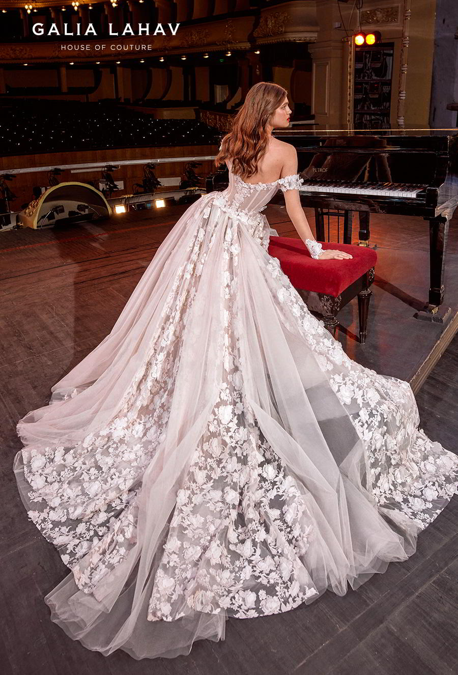 galia lahav s2020 couture bridal off the shoulder sweetheart neckline full embellishment bustier princess ball gown a  line wedding dress mid back chapel train (gaga) bv