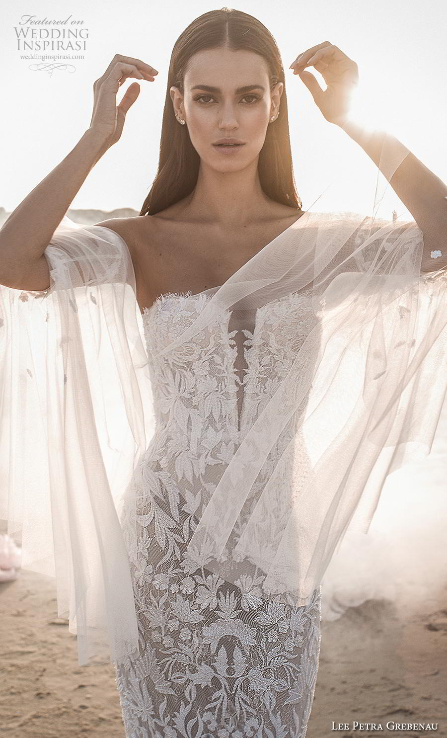 lee petra grebenau fall 2019 bridal deep plunging sweetheart neckline full embellishment sexy romantic fit and flare sheath wedding dress mid back short train (2) zv 