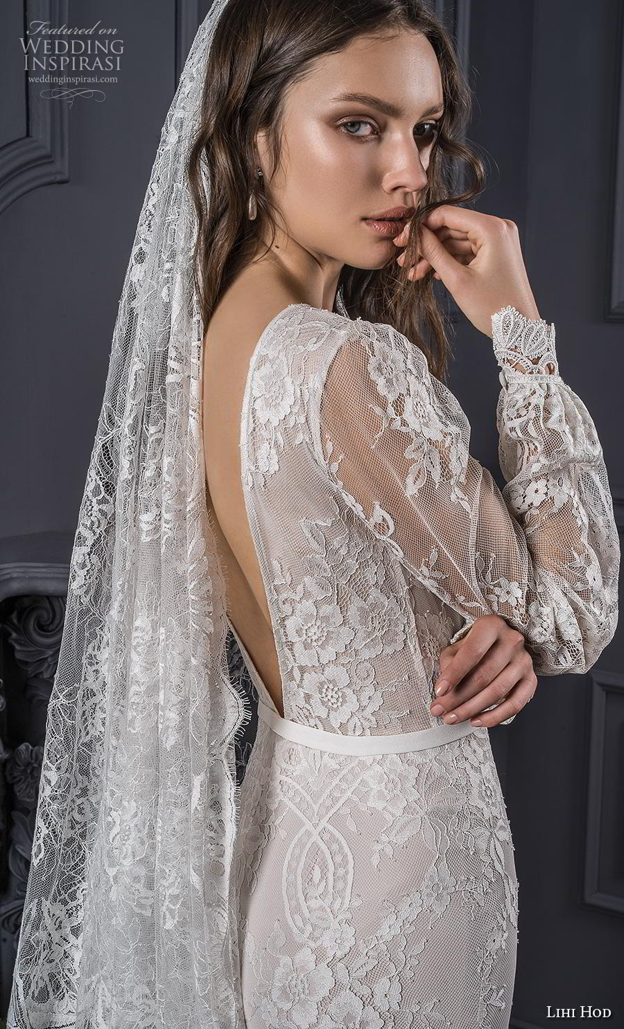 lihi hod spring 2020 bridal long bishop sleeves bateau neckline full embellishment bohemian sheath wedding dress backless low v back short train (3) zbv