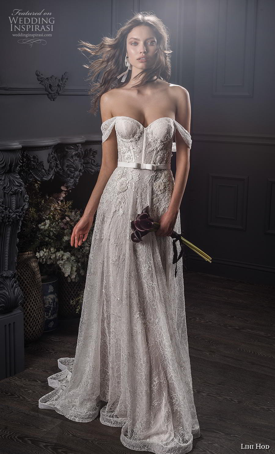 lihi hod spring 2020 bridal off the shoulder sweetheart neckline full embellishment bustier romantic soft a  line wedding dress medium train (8) mv