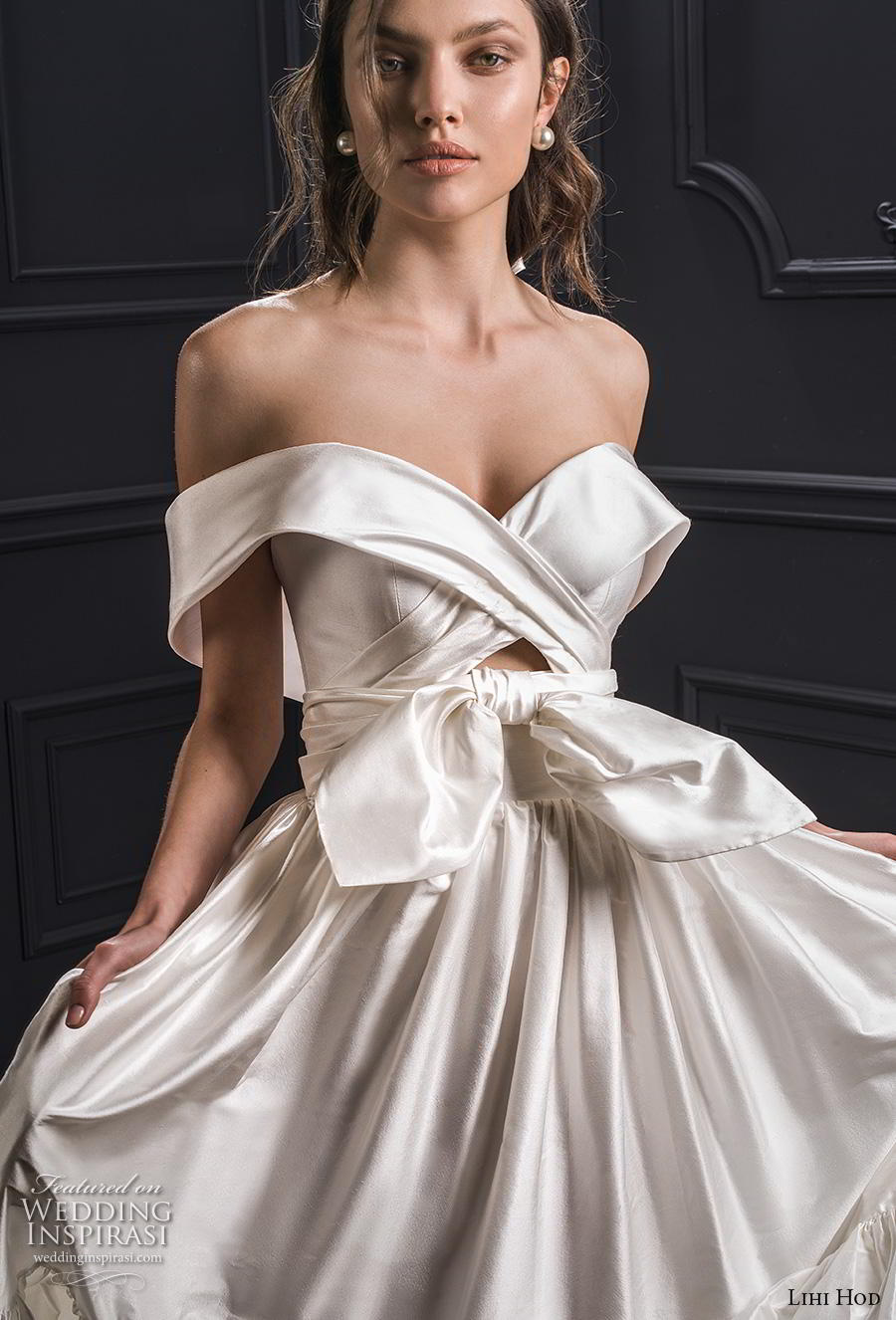 lihi hod spring 2020 bridal off the shoulder sweetheart neckline ruched bodice ruched skirt simple romantic ball gown a  line wedding dress short train (2) zv