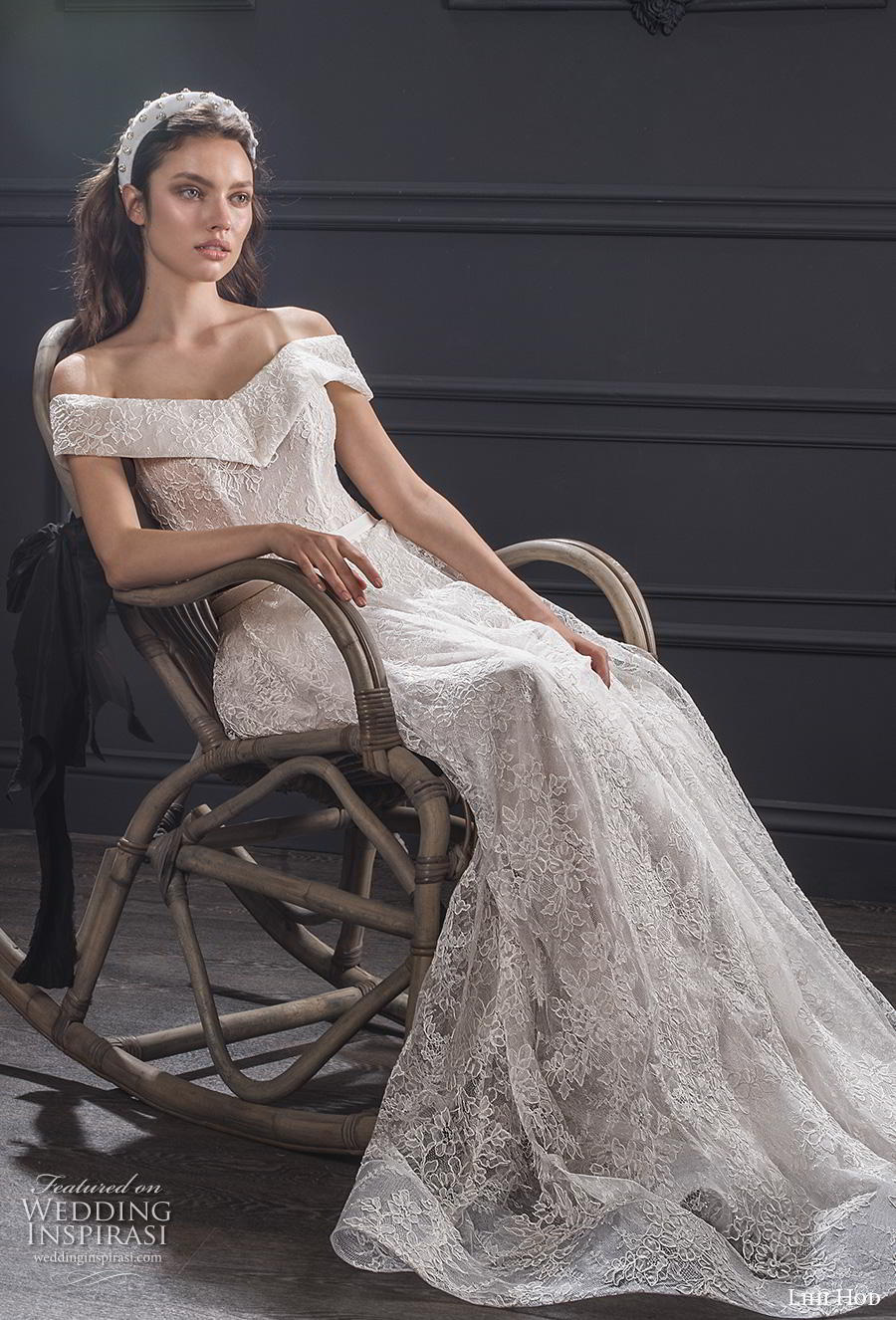 lihi hod spring 2020 bridal off the shoulder v neck full embellishment romantic a  line wedding dress medium train (9) mv