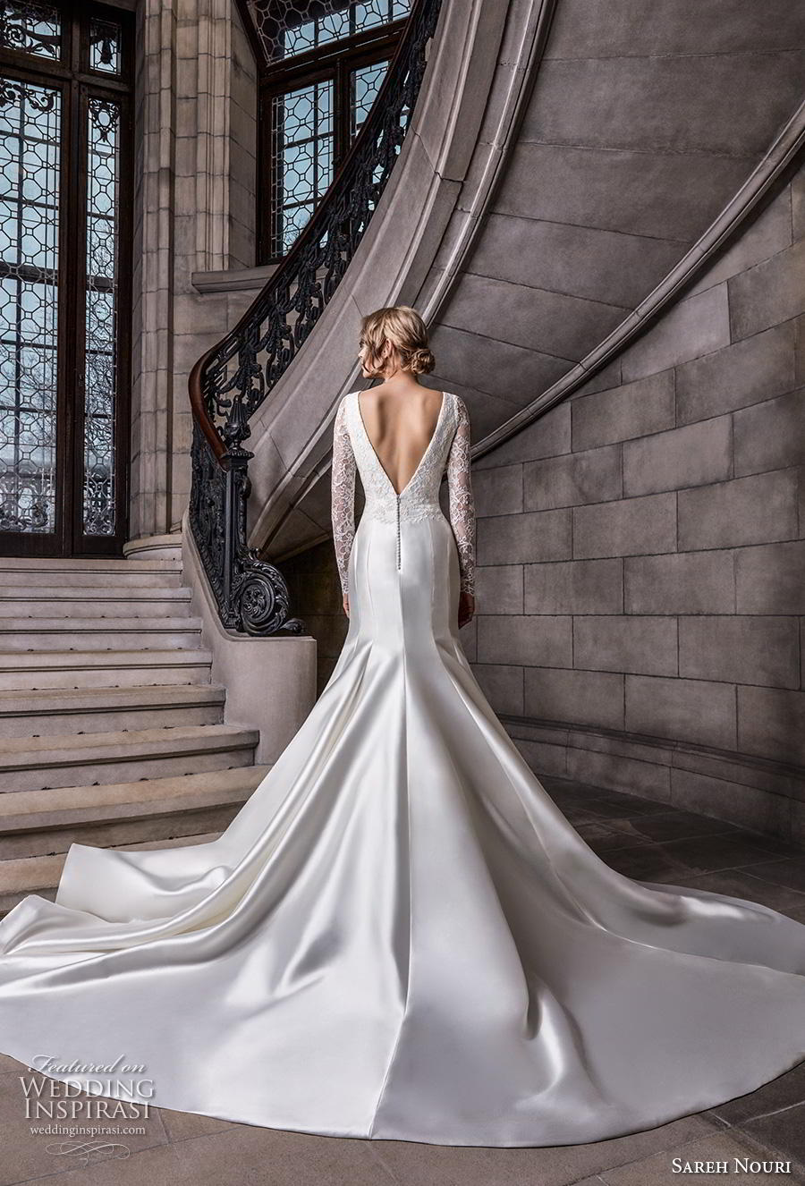 sareh nouri s2020 bridal long sleeves v neck heavily embellished bodice satin elegant trumpet wedding dress backless v back chapel train (3) bv 