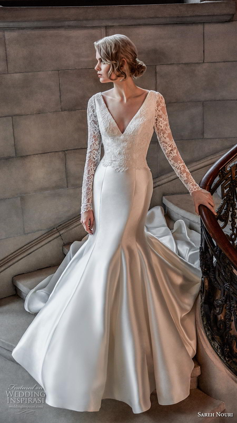 sareh nouri s2020 bridal long sleeves v neck heavily embellished bodice satin elegant trumpet wedding dress backless v back chapel train (3) mv 