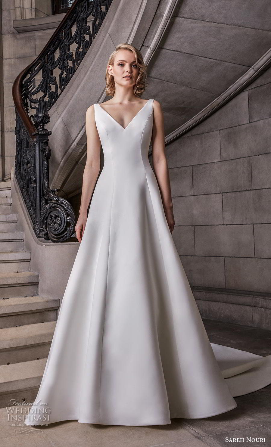 sareh nouri s2020 bridal sleeveless v neck simple minimalist elegant a  line wedding dress backless v back chapel train (7) mv