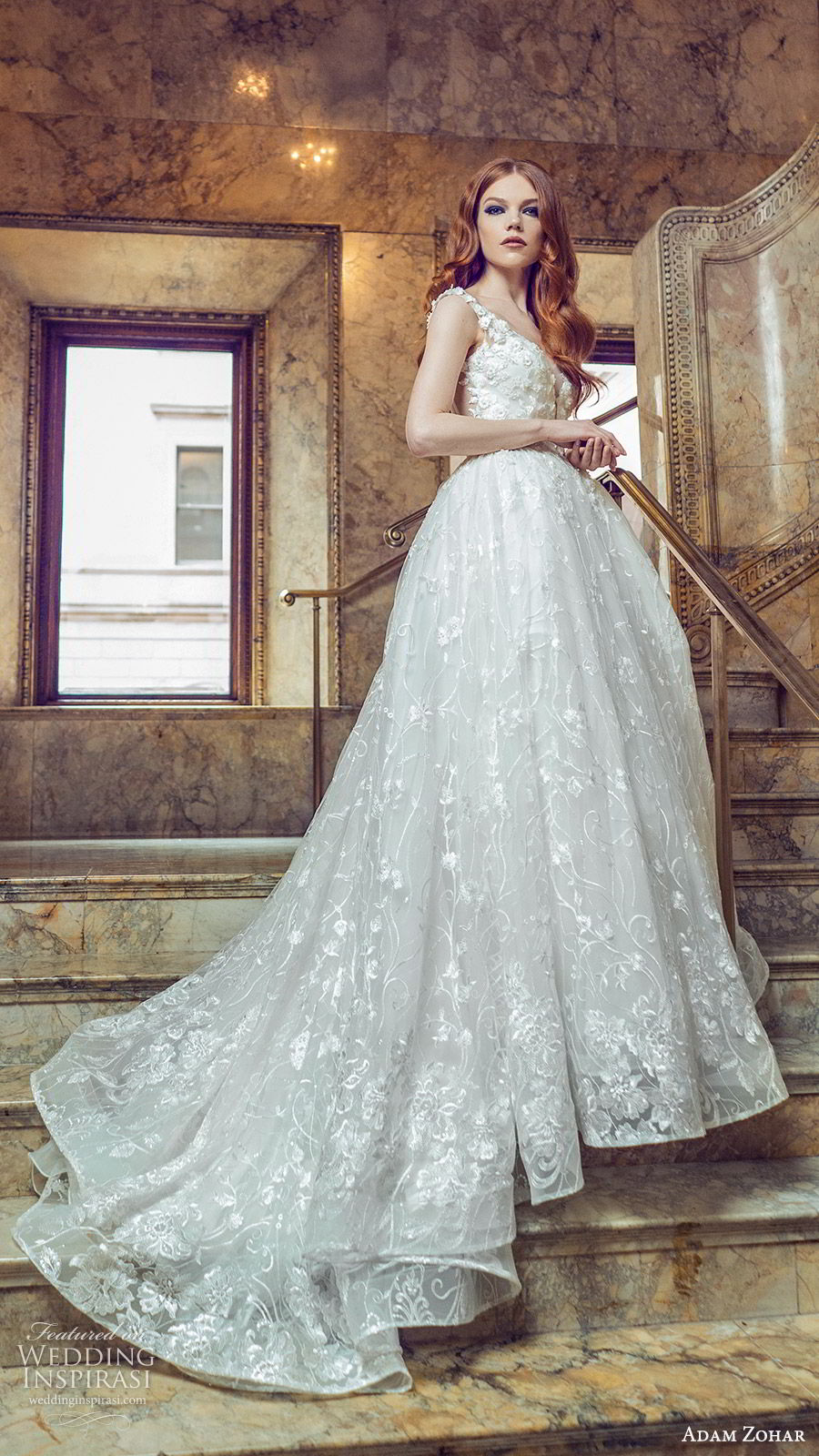 adam zohar 2020 bridal sleeveless sheer straps sweetheart fully embellished lace a line ball gown wedding dress (9) romantic princess chapel train mv