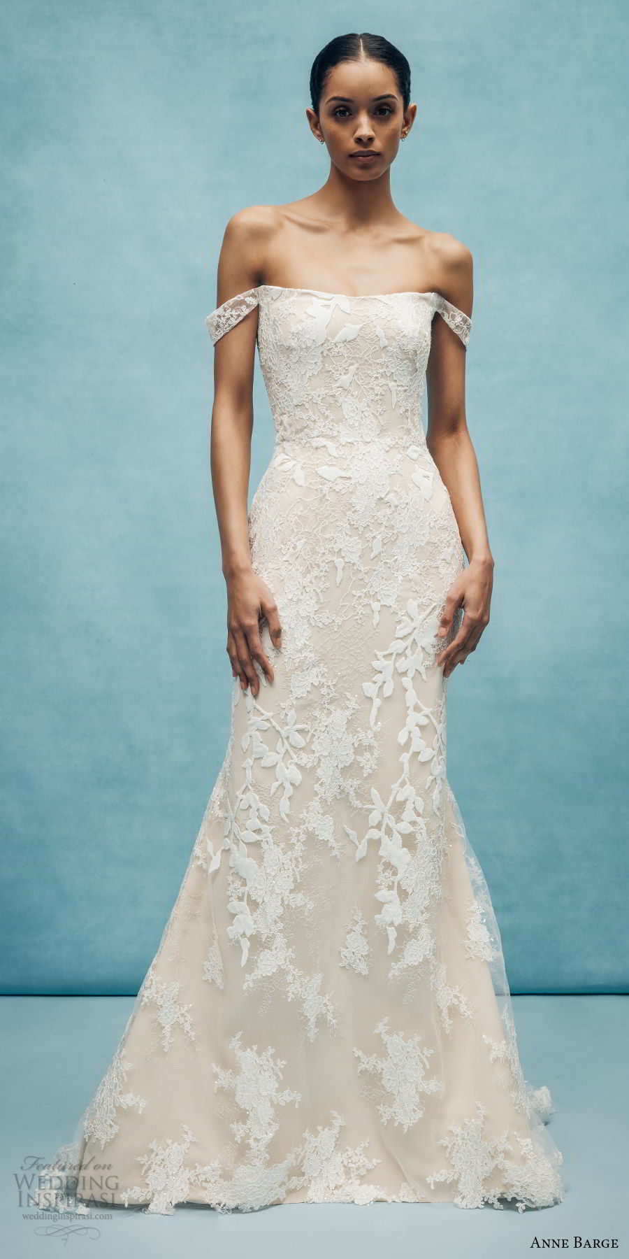 anne barge spring 2020 bridal off shoulder straight across fully embellished lace fit flare modified a line wedding dress (6) elegant chapel train mv