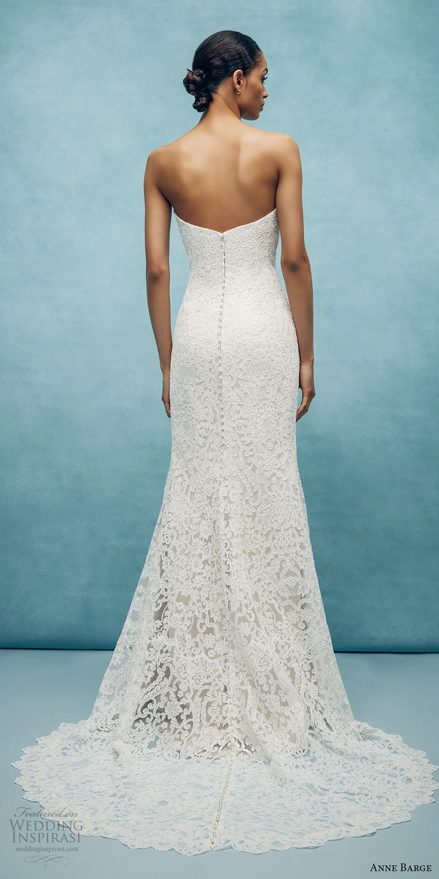 anne barge spring 2020 bridal strapless straight across fully embellished lace sheath wedding dress (3) elegant chapel train bv